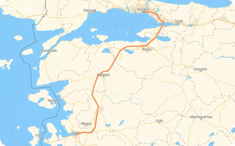 فاصله استانبول تا ازمیر