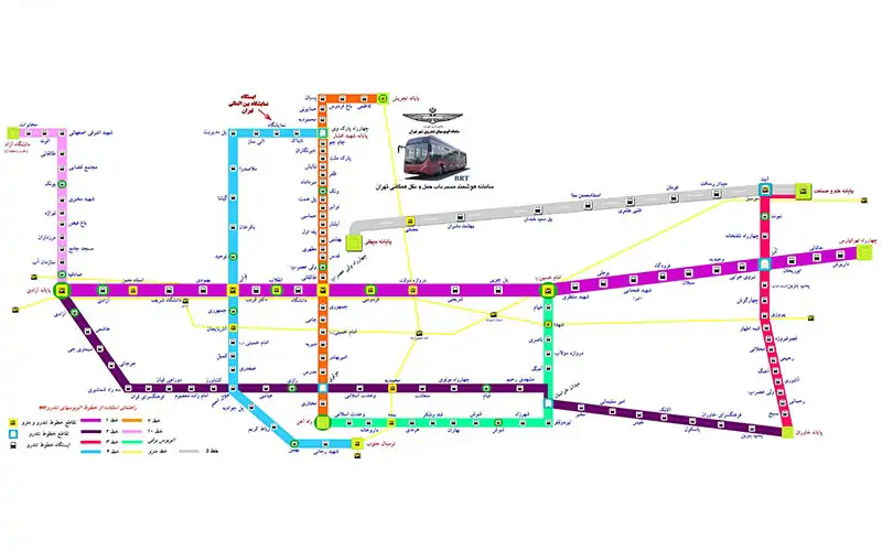 نقشه ترکیبی مترو بی آرتی تهران