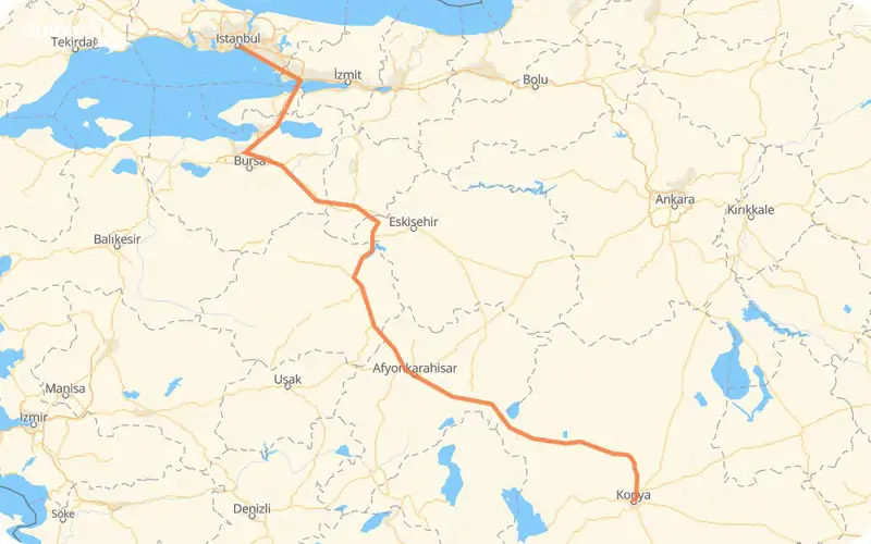 فاصله استانبول تا قونیه