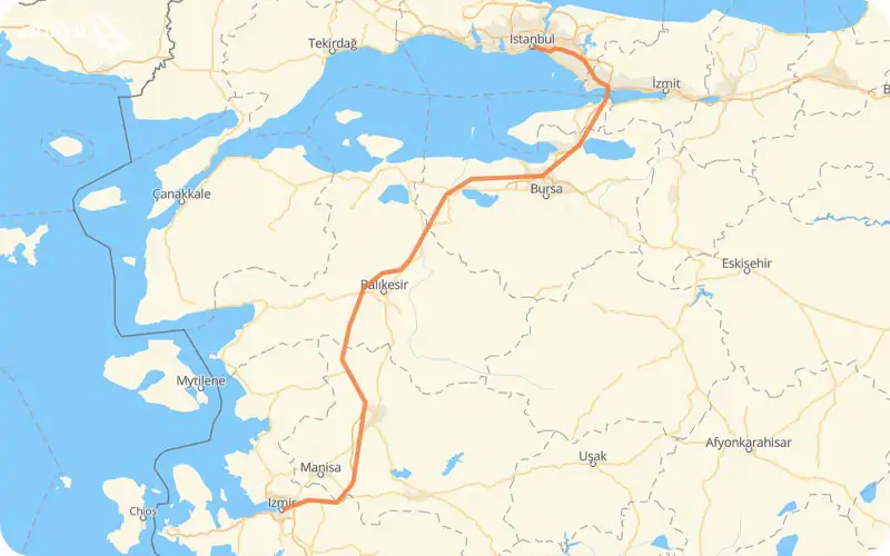 فاصله استانبول تا ازمیر