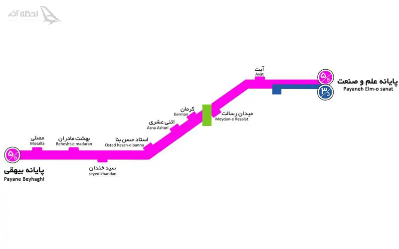 نقشه ایستگاه های خط 5 بی آر تی تهران