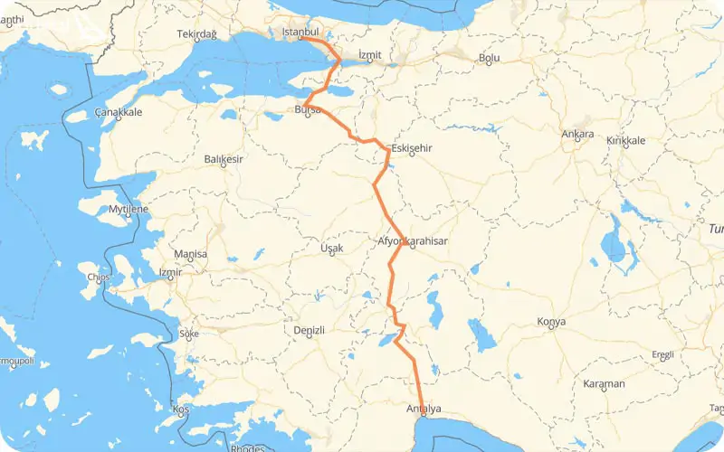 فاصله استانبول تا آنتالیا