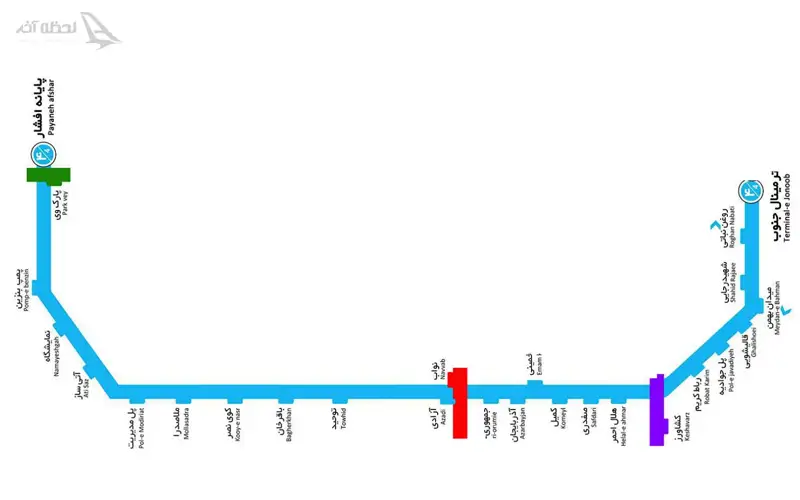 نقشه ایستگاه های خط 4 بی آر تی تهران
