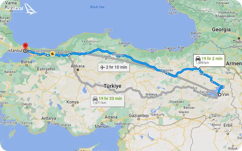 فاصله وان تا استانبول