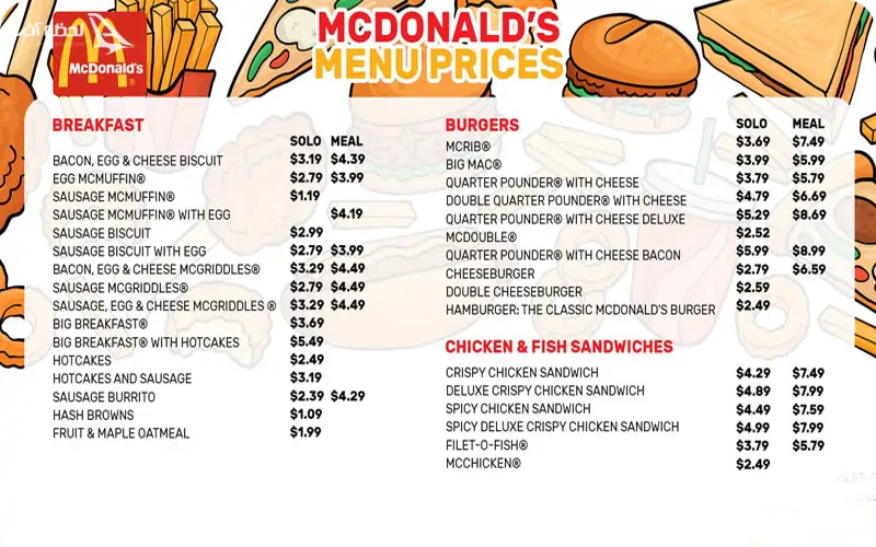 منوی مک دونالد