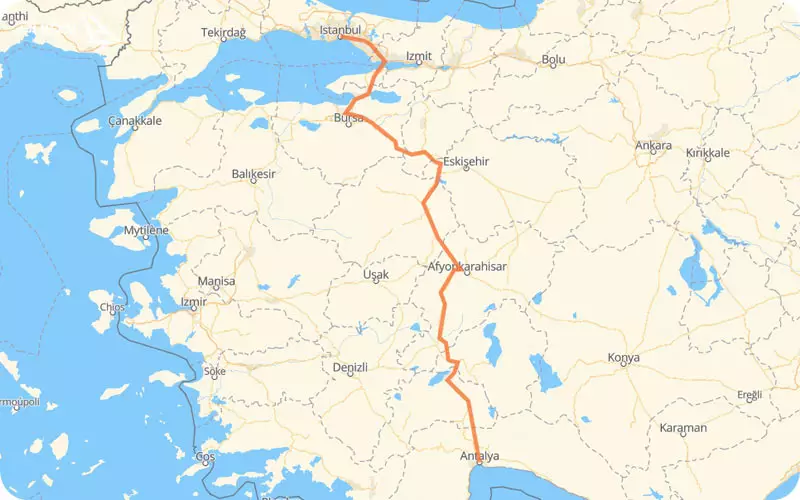 فاصله استانبول تا آنتالیا