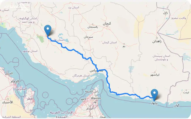 فاصله شیراز تا چابهار