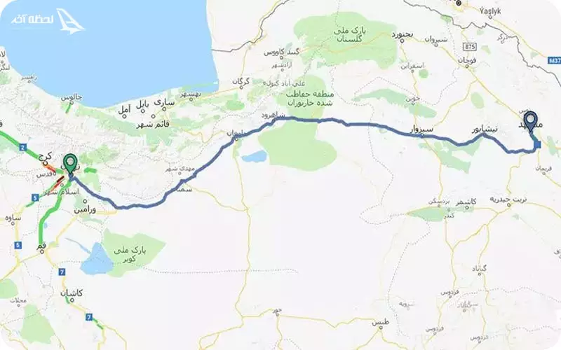 فاصله مشهد تا تهران