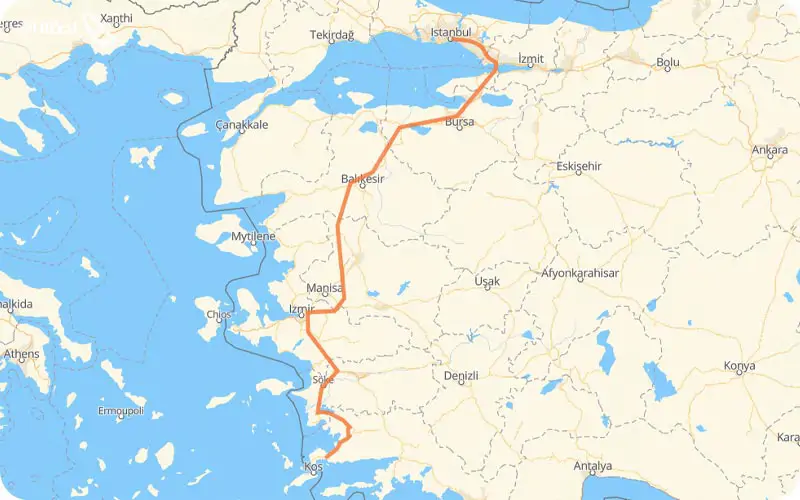 فاصله استانبول تا بدروم