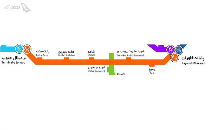 نقشه ایستگاه های خط 8 بی آر تی تهران