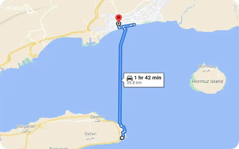 فاصله بندرعباس تا جزیره قشم چقدر است؟