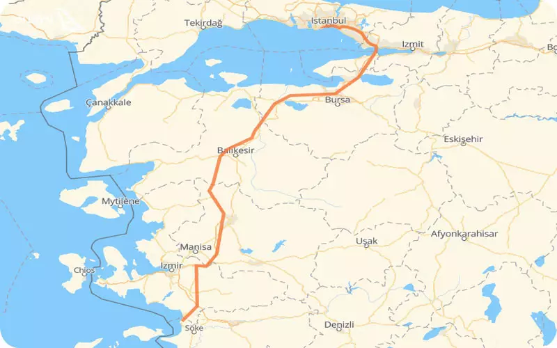 فاصله ازمیر تا کوش آداسی