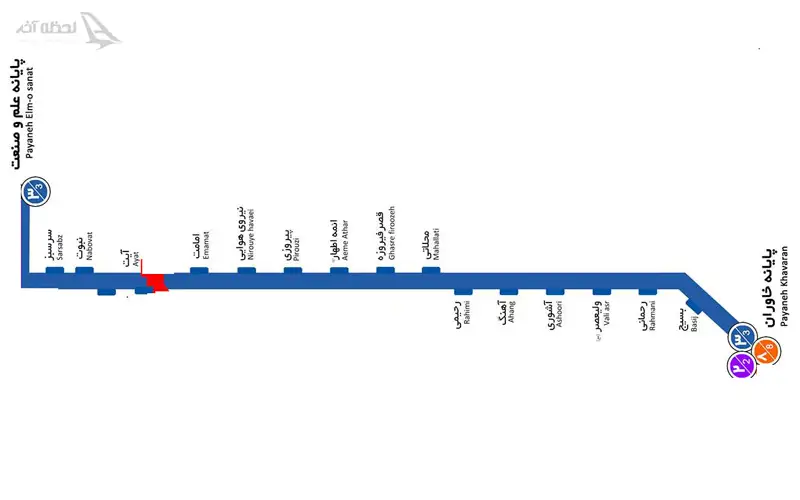 نقشه ایستگاه های خط 3 بی آر تی تهران