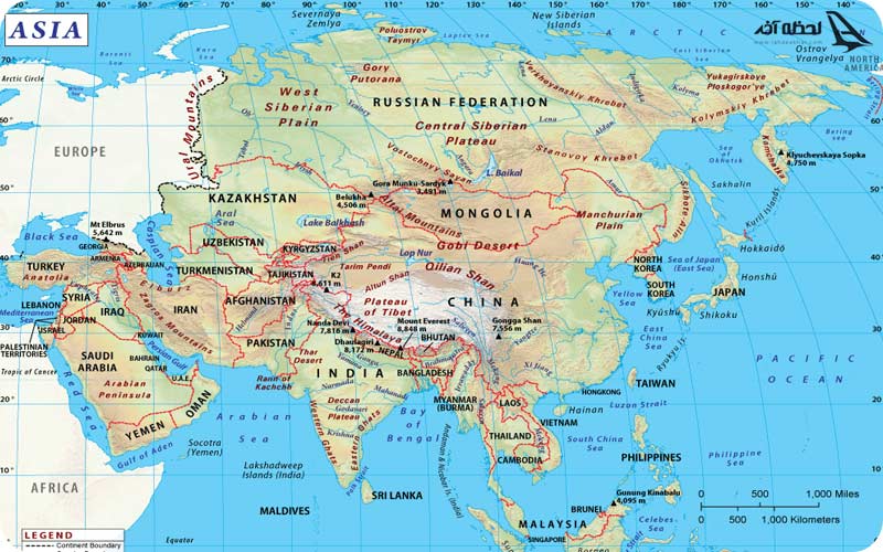 نقشه قاره آسیا