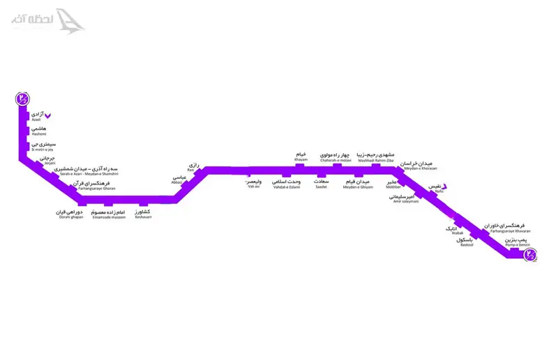 نقشه ایستگاه های خط 2 بی آر تی تهران