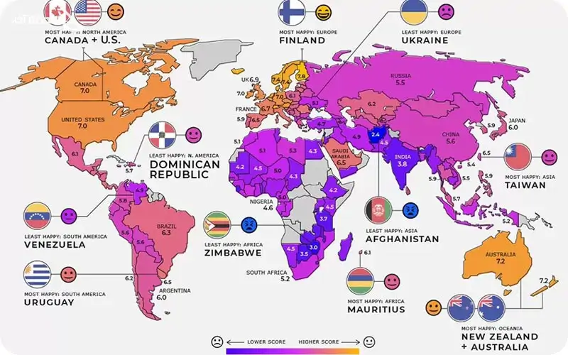 شادترین و غمگین‌ترین کشورهای جهان 