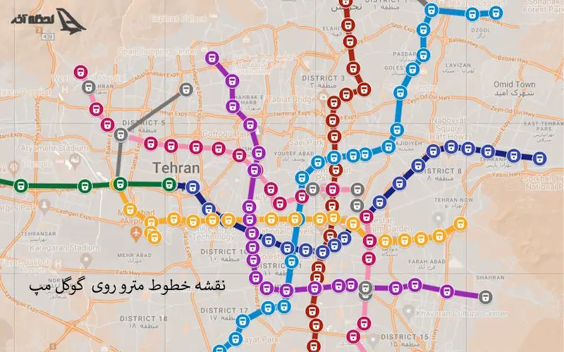 نقشه مترو روی گوگل مپ نقشه مترو تهران روی گوگل مپ