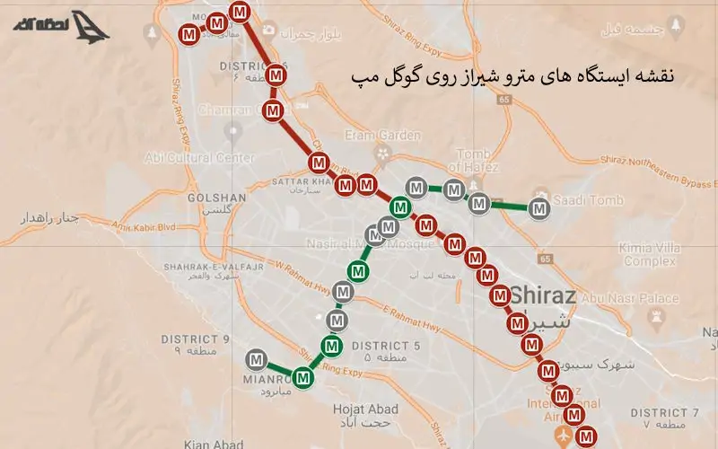 نقشه گوگل مپ مترو شیراز