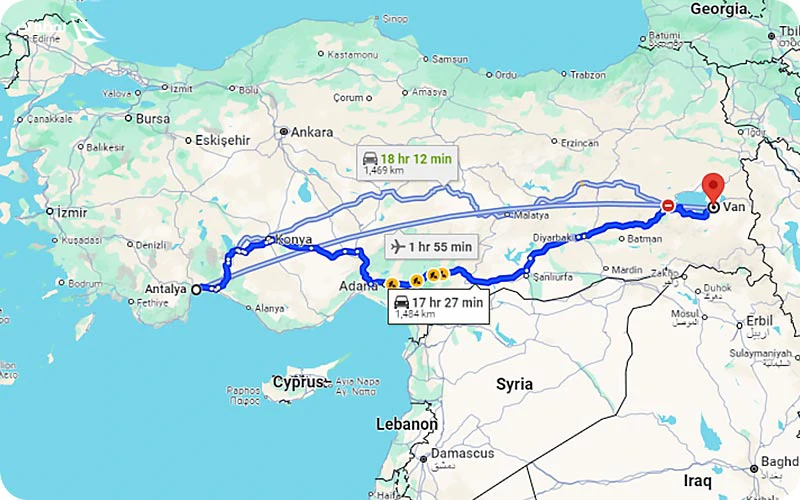 فاصله وان تا آنتالیا فاصله وان تا آنتالیا