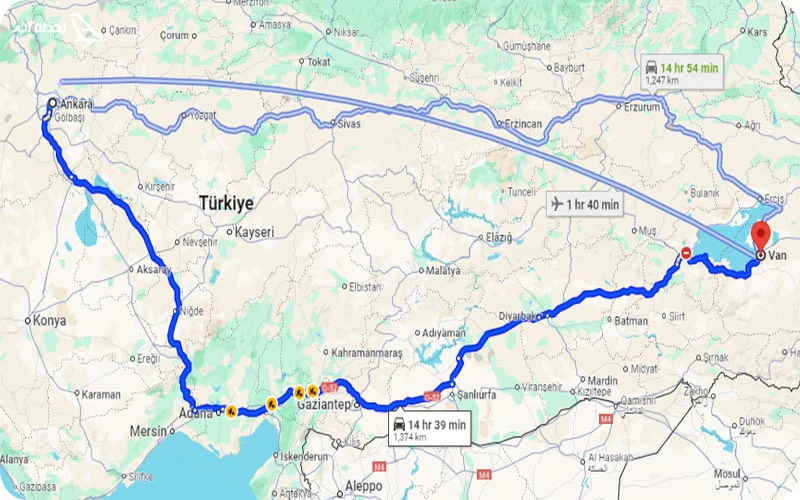 فاصله وان تا آنکارا فاصله وان تا آنکارا