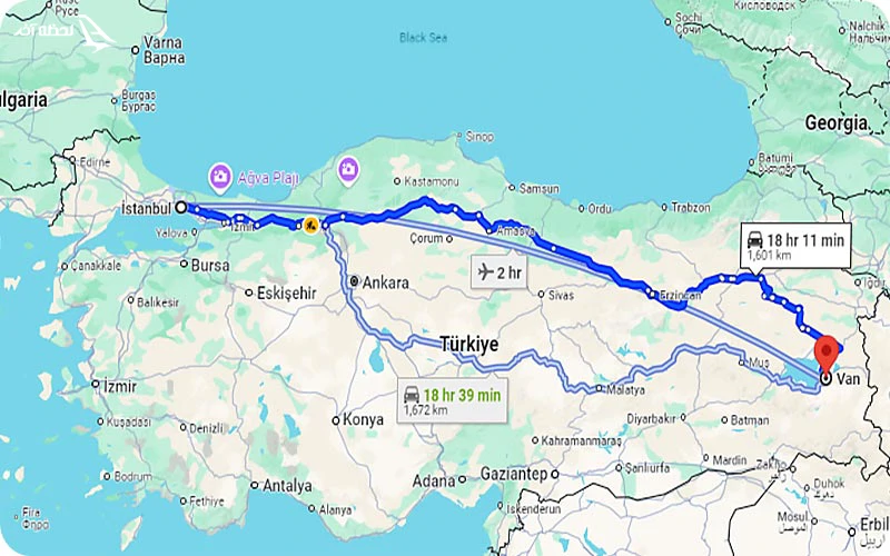 فاصله وان تا استانبول فاصله وان تا استانبول