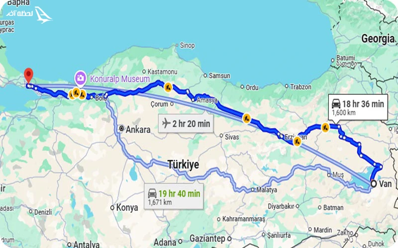 مسافت بین وان تا استانبول فاصله وان تا استانبول