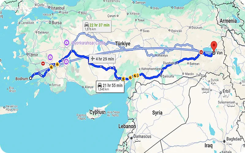 فاصله وان تا بدروم فاصله وان تا بدروم