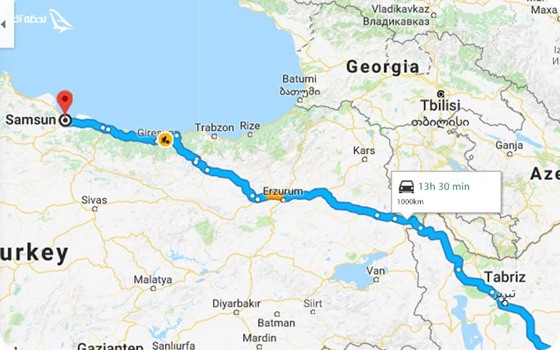 فاصله تبریز تا سامسون