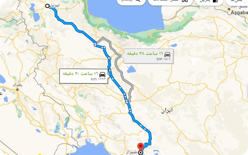 فاصله شیراز تا تبریز فاصله شیراز تا تبریز