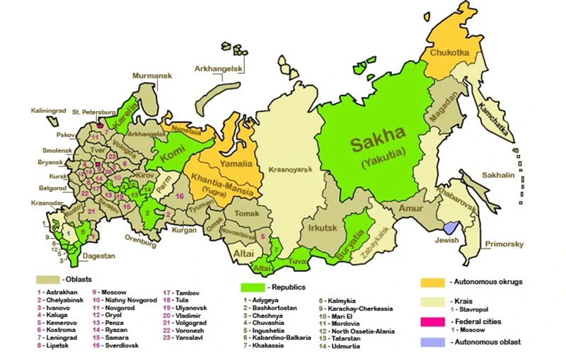 نقشه تقسیمات کشوری روسیه تقسیمات کشوری روسیه