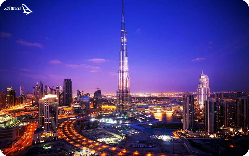برج خلیفه از جاهای دیدنی دبی در شب