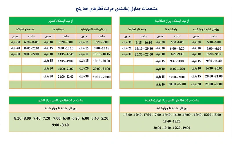 ساعت کاری خط ۵ مترو تهران ساعت کاری خط ۵ مترو تهران؛ صادقیه - گلشهر