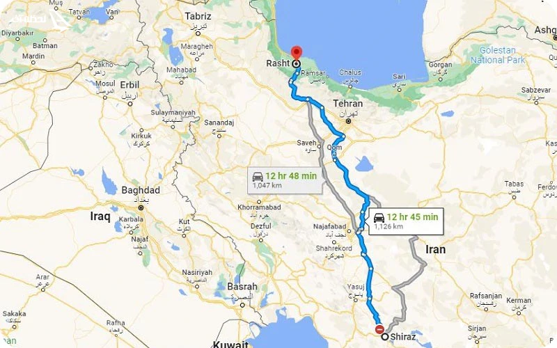 فاصله شیراز تا رشت فاصله شیراز تا رشت