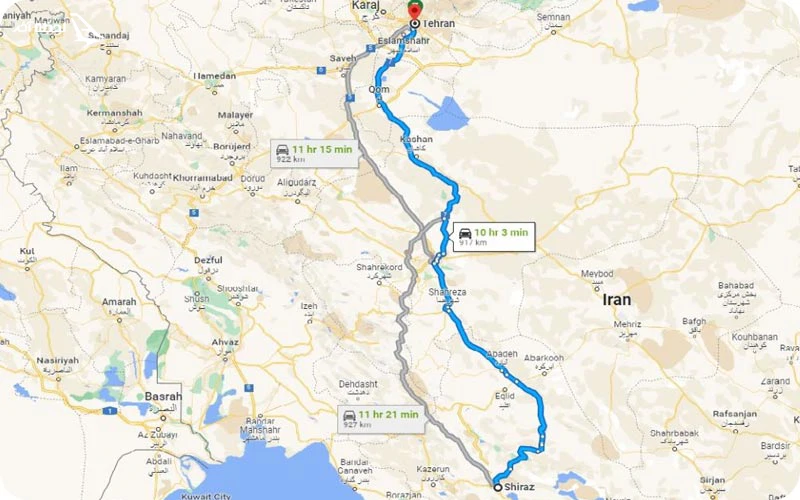 فاصله شیراز تا تهران فاصله شیراز تا تهران