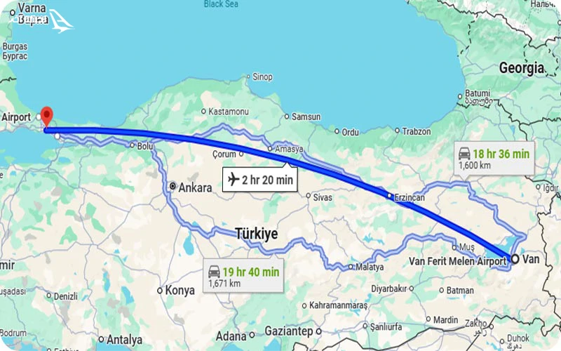 پرواز وان به استانبول چند ساعت است؟ فاصله وان تا استانبول با هواپیما