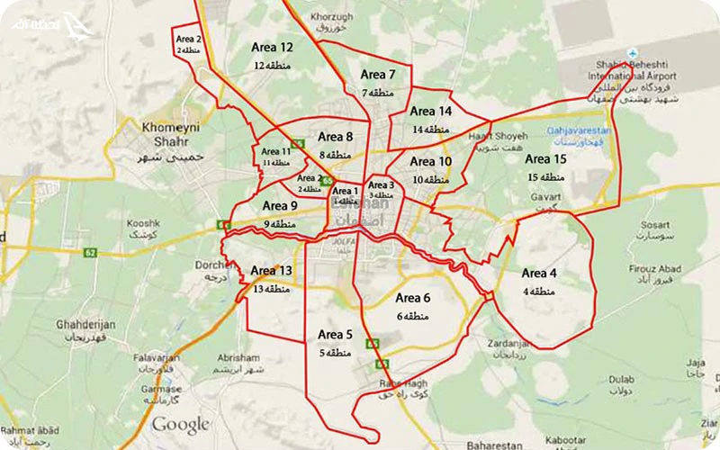 نقشه مناطق 15 گانه اصفهان نقشه مناطق 15 گانه اصفهان