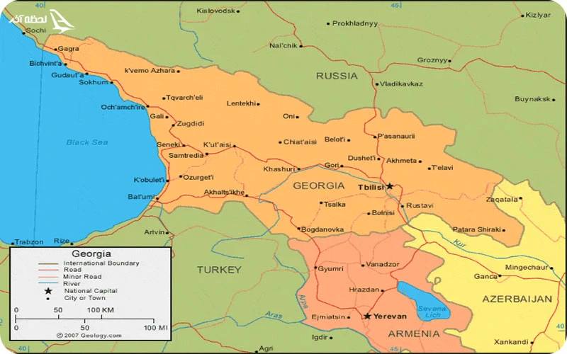 نقشه گرجستان و کشورهای همسایه نقشه گرجستان و کشورهای همسایه؛ دروازهای میان اروپا، آسیا و دریا
