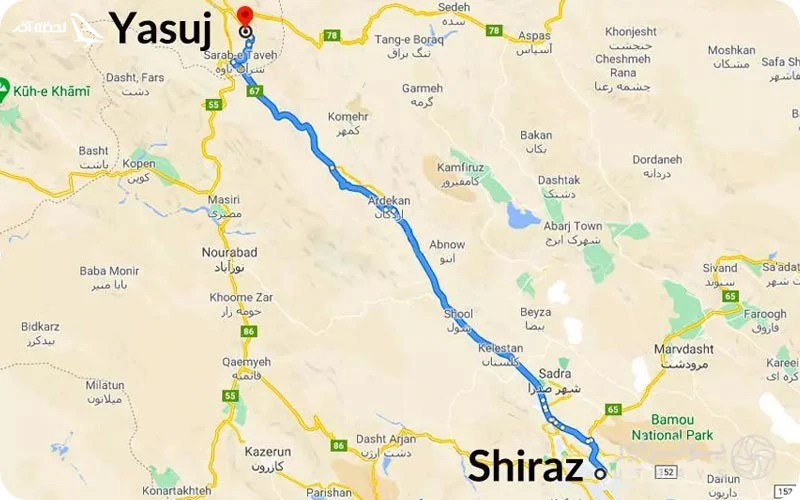 فاصله شیراز تا یاسوج فاصله شیراز تا یاسوج